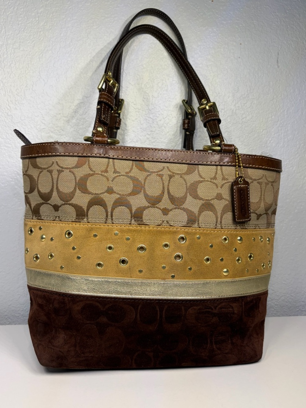 Coach Pierced Stripe Signature Tote Bag. #F13075
